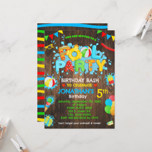 Invitation Piscine Anniversaire Fête Caoutchouc Couleur prima