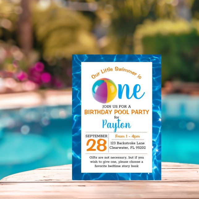 Invitation Piscine Beach Ball Premier anniversaire (Créateur téléchargé)