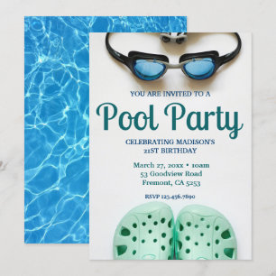 Invitation Piscine Bleue Lunettes Anniversaire Piscine Fête