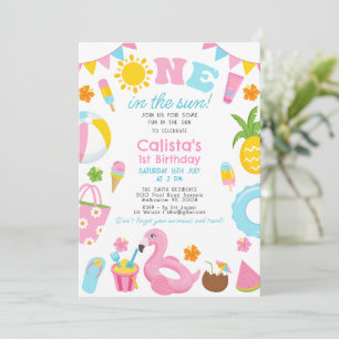 Invitation Piscine colorée Un dans le soleil 1er anniversaire
