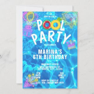 Invitation Piscine Cool moderne fête Piscine d'été Anniversai