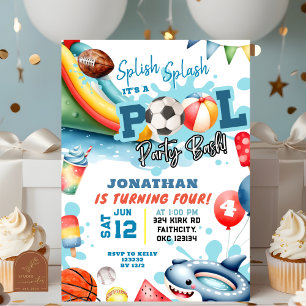 Invitation Piscine de ballons de sport Fête d'anniversaire