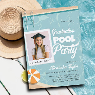 Invitation Piscine de graduation fête moderne été Elégant pho