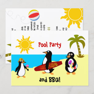 Invitation Piscine de pingouin / Plage