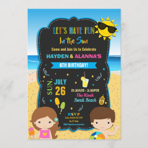 Invitation Piscine de plage Fête d'anniversaire Twins Sibling