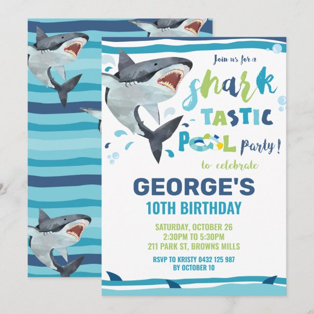 Invitation Piscine de requin Anniversaire fête de requin (Devant / Derrière)