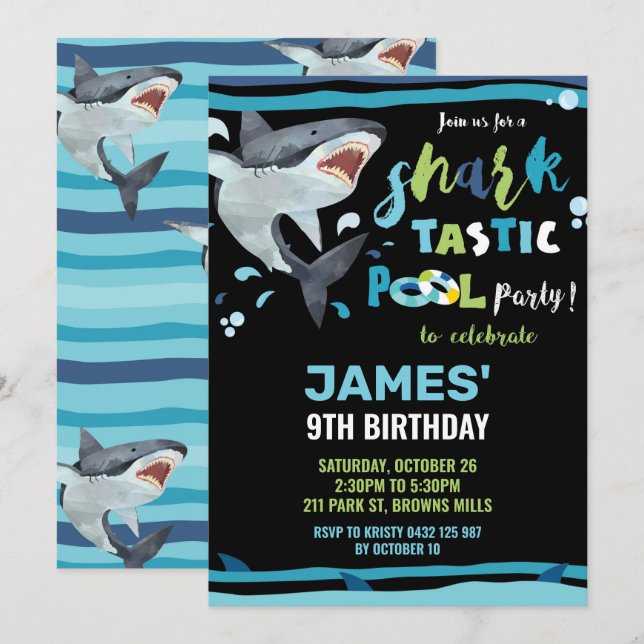 Invitation Piscine de requin Anniversaire fête de requin (Devant / Derrière)