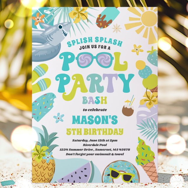 Invitation Piscine de requin fête Piscine d'été fête d'annive (Créateur téléchargé)