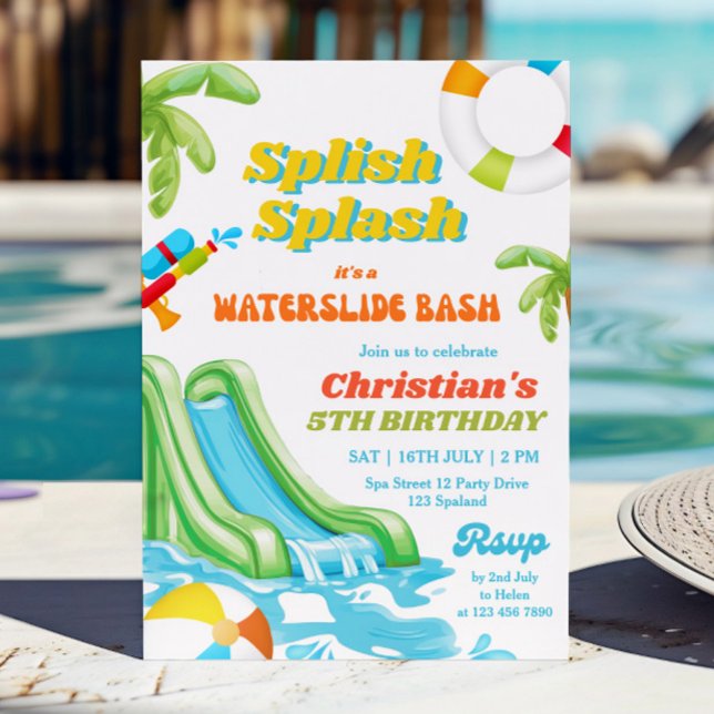 Invitation Piscine de toboggan fête anniversaire garçon Invit (Créateur téléchargé)