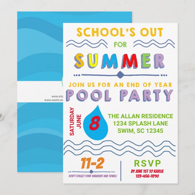 Invitation Piscine d'été (Devant / Derrière)