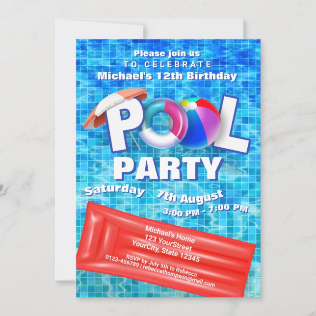 Invitation Piscine d'été cool Fête de l'eau Amusement (Devant)