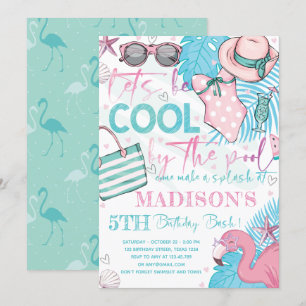 Invitation Piscine d'été Fête d'anniversaire mignonne rose Tu