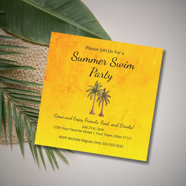 Invitation Piscine d'été Fête Tropical Palm Trees Gold (Créateur téléchargé)