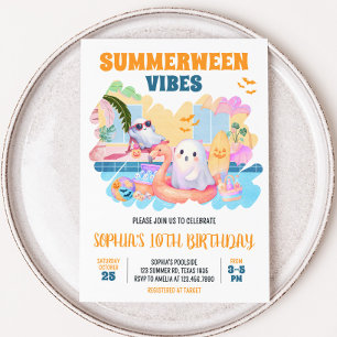 Invitation Piscine d'Halloween d'été Anniversaire