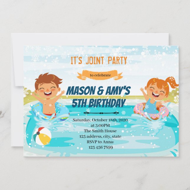 Invitation Piscine d'hiver garçon fille joint (Devant)