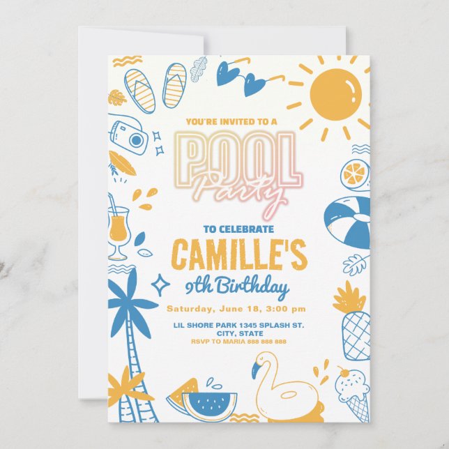 Invitation Piscine Fête Anniversaire (Devant)