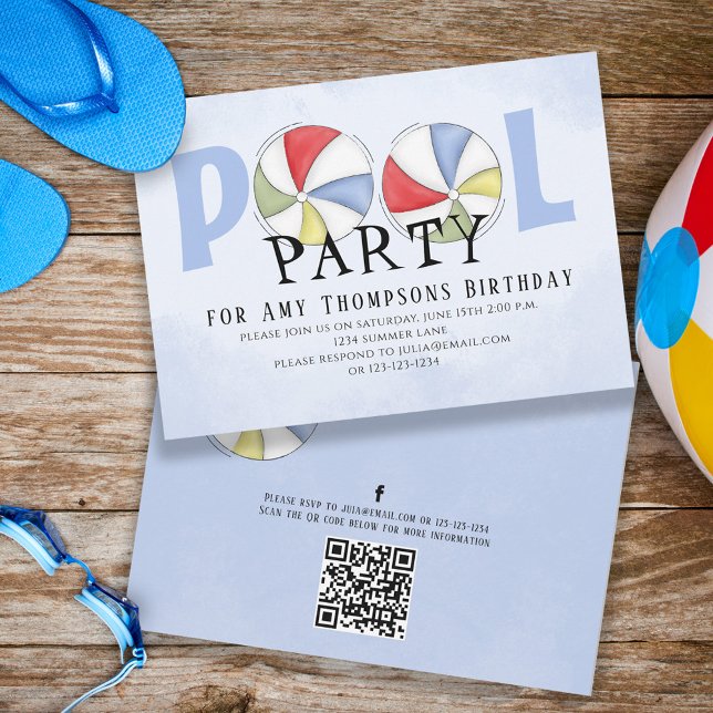 Invitation Piscine Fête Anniversaire Été tendance Watercolor  (Créateur téléchargé)