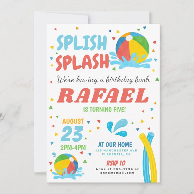 Invitation Piscine Fête Anniversaire Garçon fille (Devant)