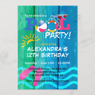 Invitation Piscine fête Anniversaire Summer Fun Card