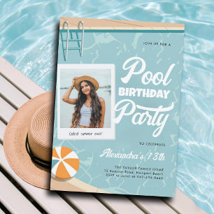 Invitation Piscine fête d'anniversaire moderne Ado d'été Twee