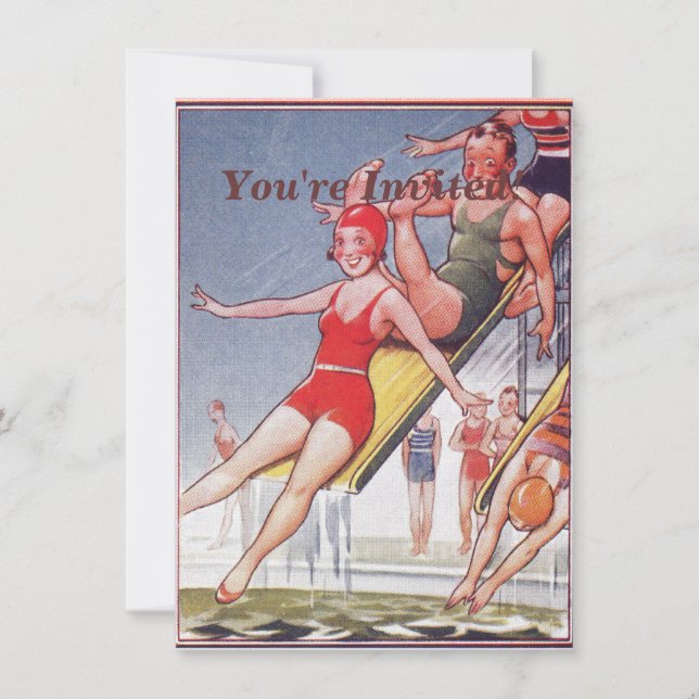 Invitation Piscine Fête Nage Vintage Été (Devant)