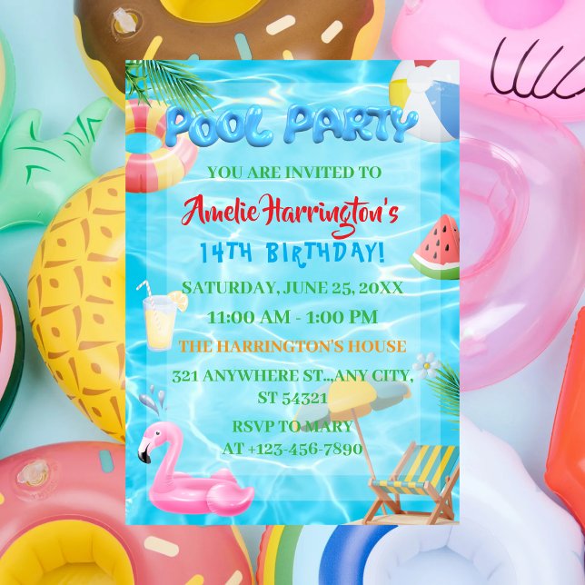 Invitation Piscine fêter l'invitation Anniversaire, fête d'ét (Créateur téléchargé)