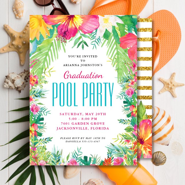 Invitation Piscine florale tropicale Diplôme de la fête (Créateur téléchargé)