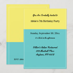 Invitation Piscine Jaune Simple Bleu Anniversaire Restaurant
