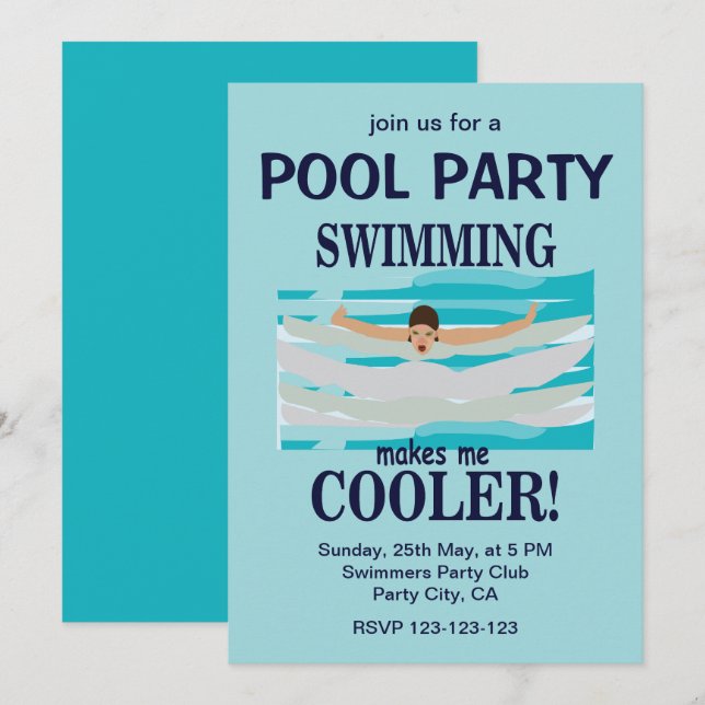Invitation Piscine Me Fait Glacière Piscine Fête (Devant / Derrière)