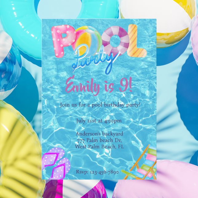 Invitation Piscine Piscine colorée Fête d'été Anniversaire (Créateur téléchargé)