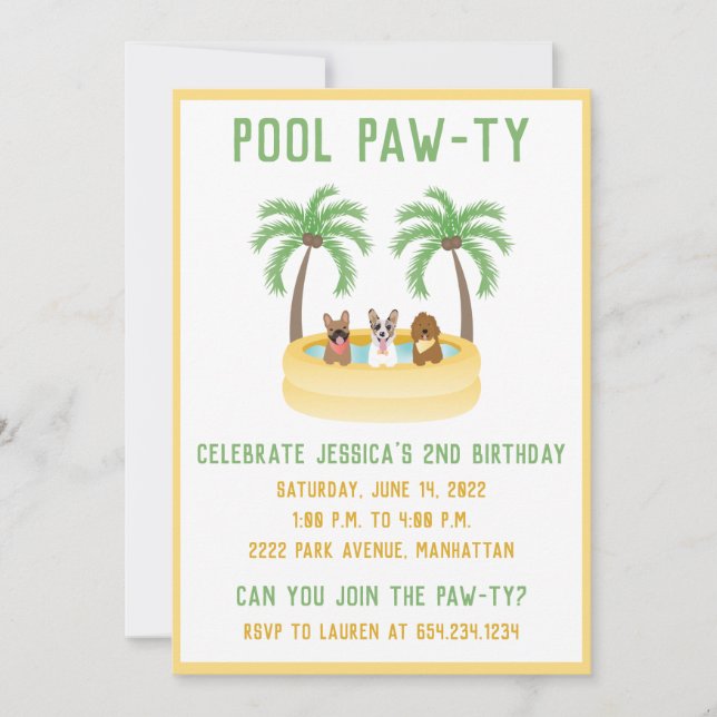 Invitation Piscine pour chiens d'été (Devant)