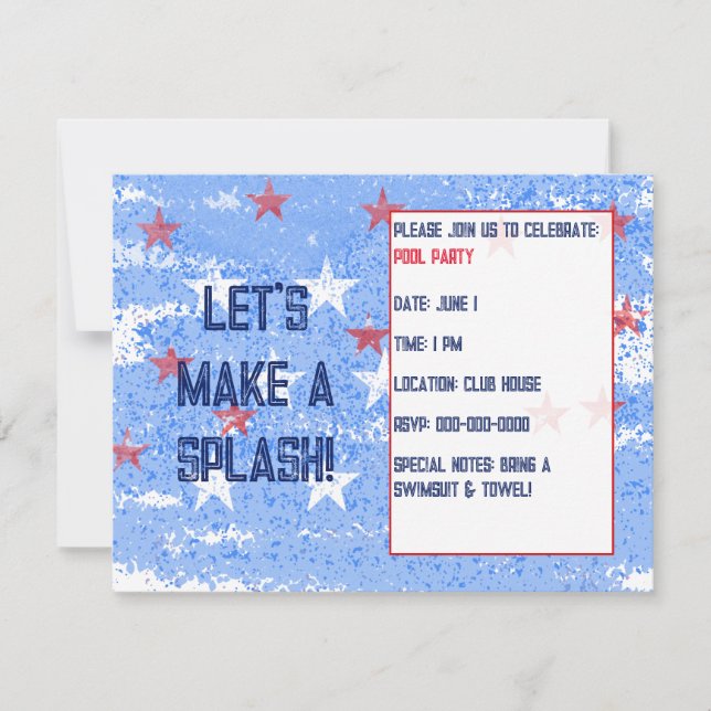 Invitation Piscine pour été, vacances ou anniversaire (Devant)