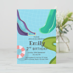 Invitation Piscine toboggans fête d'anniversaire, toboggan aq