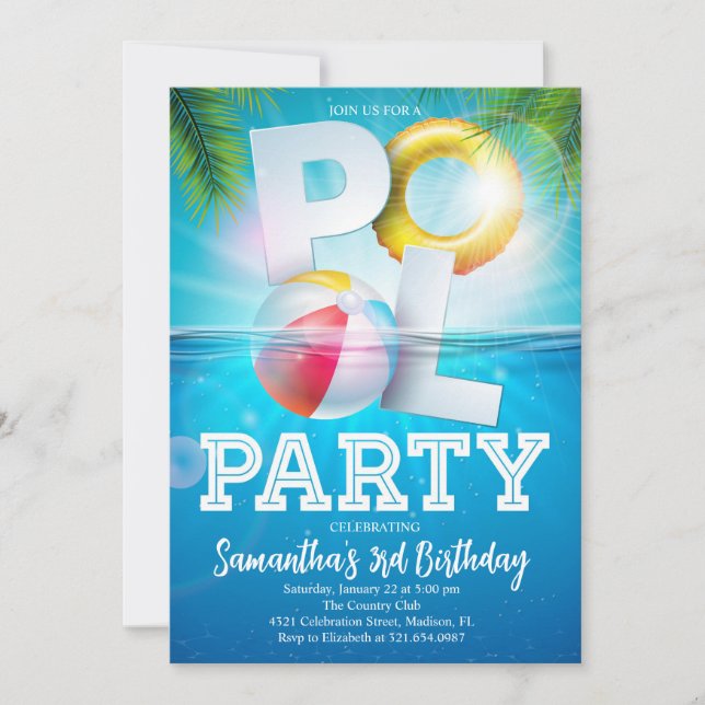 Invitation Piscine tropicale Anniversaire (Devant)
