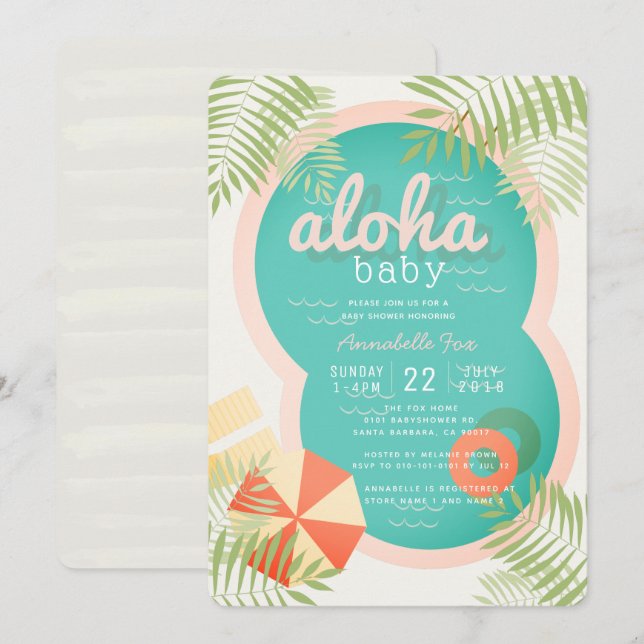 Invitation Piscine tropicale Beige Aloha Baby shower Invitati (Devant / Derrière)