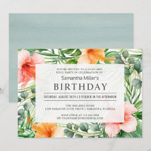Invitation Piscine tropicale d'anniversaire et Luau