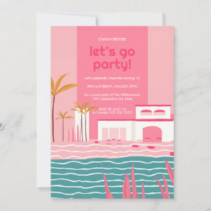 Invitation Piscine tropicale fête Rétro rose Anniversaire