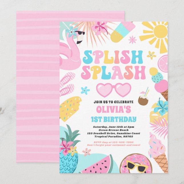 Invitation Piscine tropicale Piscine d'été fête d'anniversair (Devant / Derrière)