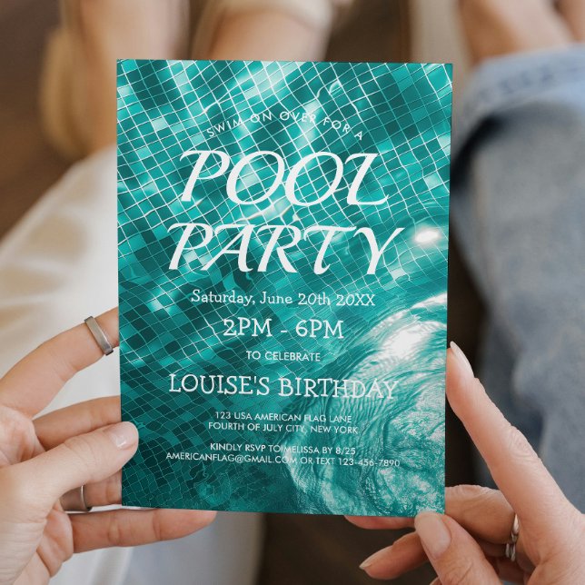 Invitation Piscine verte foncée Eau I Pool Party (Créateur téléchargé)