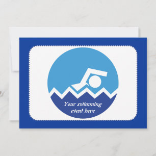 Invitation Pismming venin, swimmer on blue circle custom