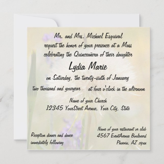 Invitation Pissenlit de la masse d'anniversaire de (Devant)