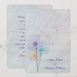 Invitation pissenlit et notes musicales sur tulle mariage