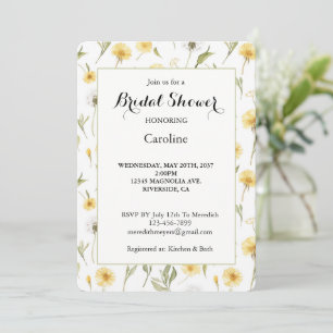 Invitation Pissenlits Fleurs Jaunes Blanches Shower Mariée 