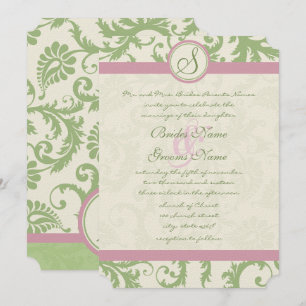 Invitation Pistachio Clover Rose Petal Mariage damassé Invita