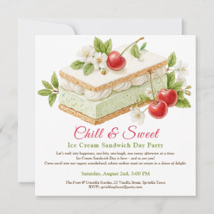 Invitation Pistachio Crème glacée Sandwich Day Aquarelle