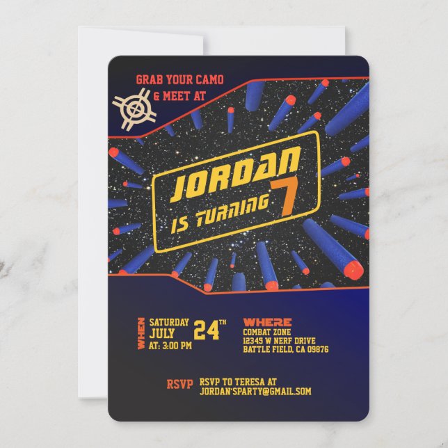 Invitation Pistolet à Fléchettes (Devant)