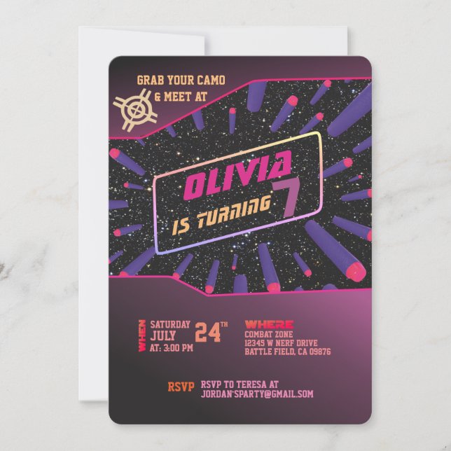 Invitation Pistolet à Fléchettes (Devant)