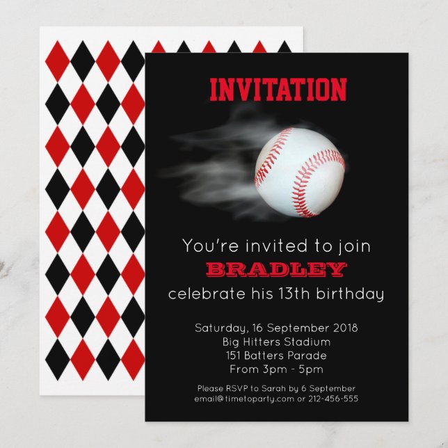 Invitation Pitch L'Équipe De Ball Baseball Customisé Modifiab (Devant / Derrière)