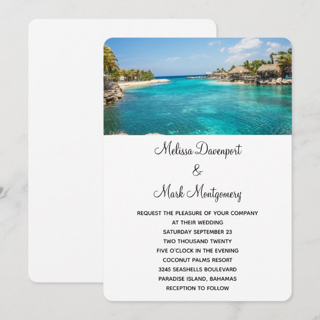 Invitation Pittoresque Tropical Beach Resort Destination Mari (Devant / Derrière)