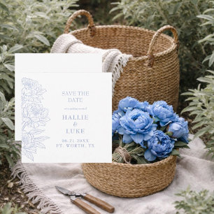 Invitation Pivoine Bleue Pérywinkle Mariage Carré Save the Da